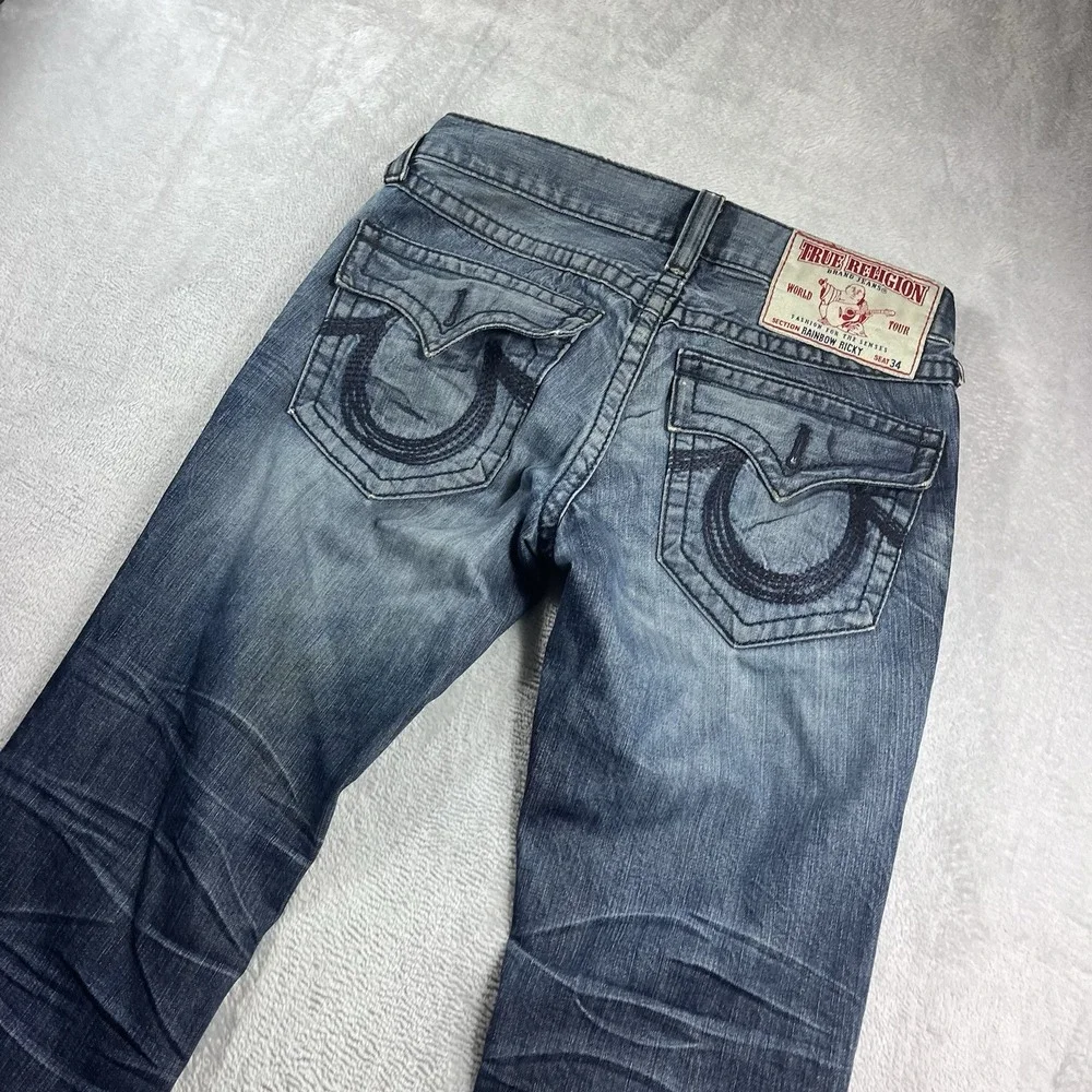 True Religion Men's Rainbow Ricky Jeans Blue Denim Made in USA‎ Y2K Size 34x32